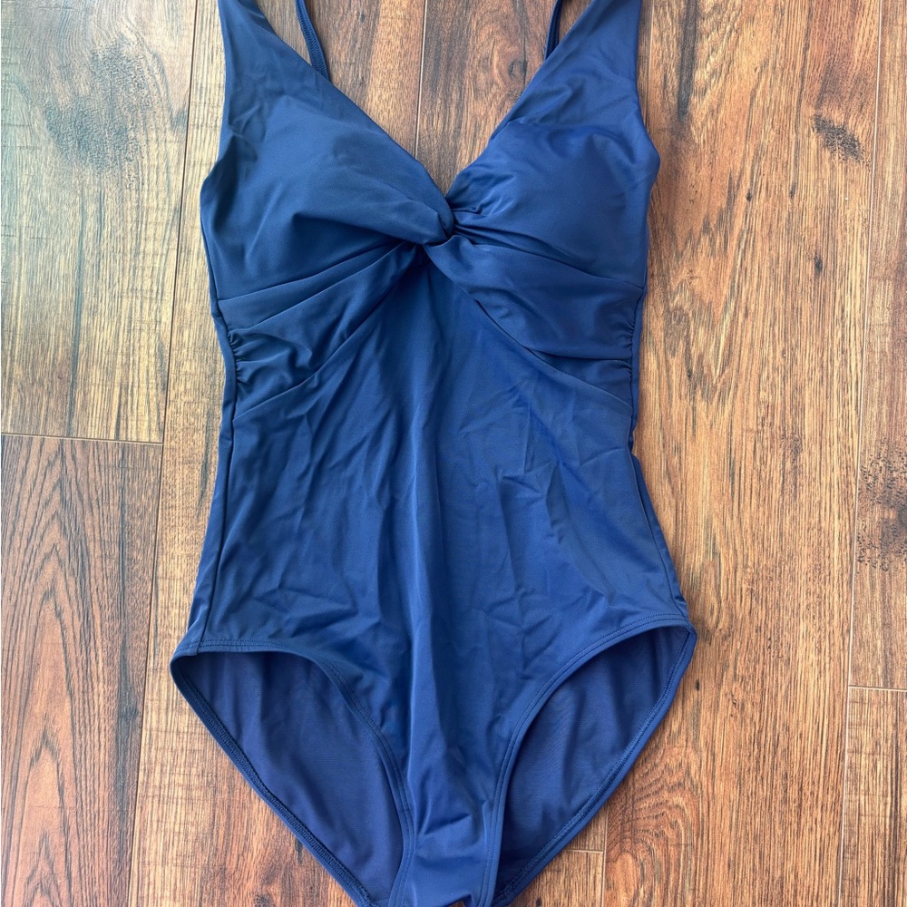 Boden Navy One-Piece Swimsuit with V-Neck and Adjustable Straps